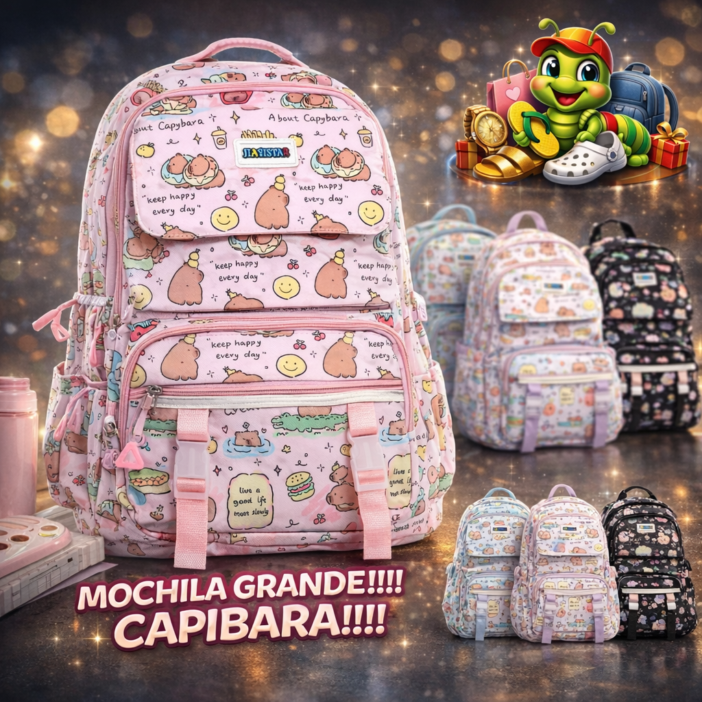 🎒✨ MOCHILA GRANDE CAPIBARA 🐻💕