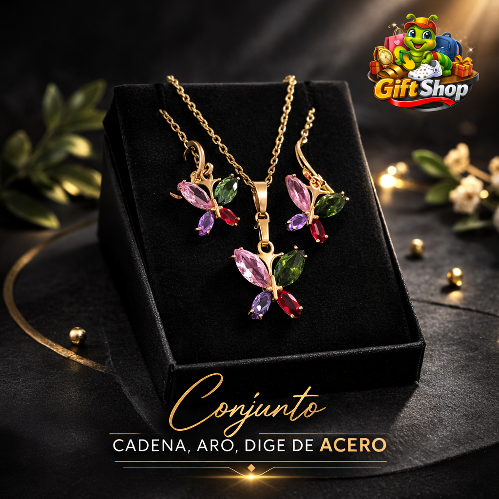 Conjunto Cadena, Aros y Dije de Acero – Diseño Elegante
