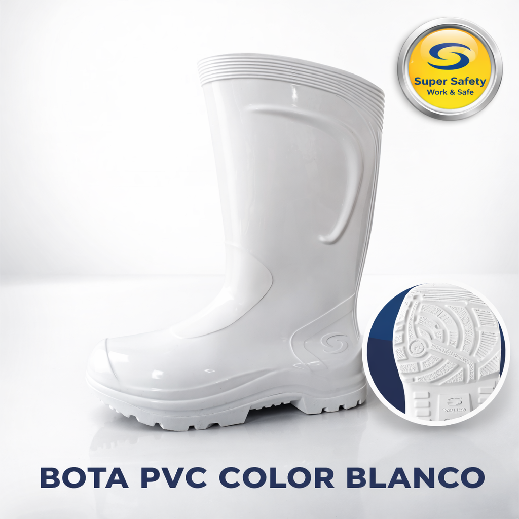 Bota de Seguridad PVC Color Blanco Super Safety – Impermeable y Antideslizante