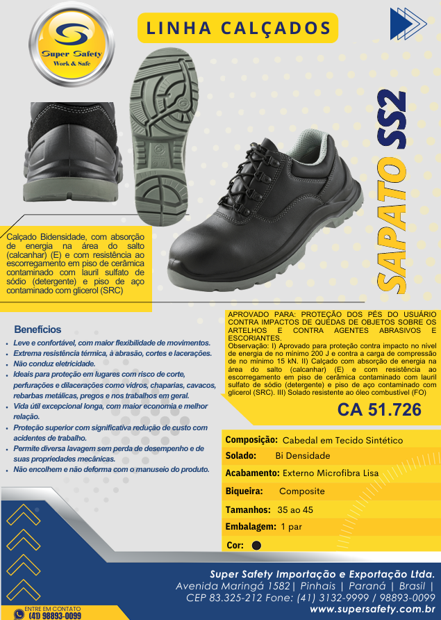 Calzado de Seguridad Sapato SS2 – CA 51.726