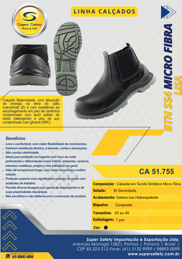 Bota de Seguridad BTN SS4 Microfibra Lisa – CA 51.755