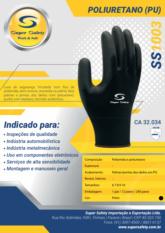 Guantes de Seguridad de Poliuretano (PU) Super Safety SS1003 – Alta Precisión y Sensibilidad