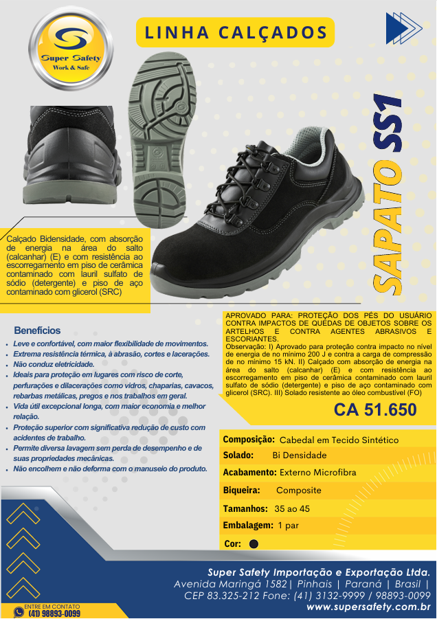 Calzado de Seguridad Sapato SS1 – CA 51.650
