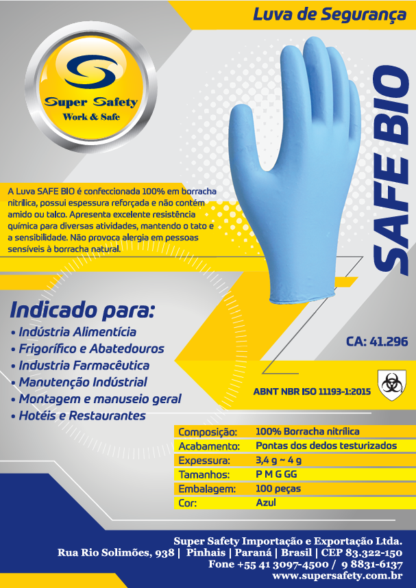 Guantes de Seguridad Nitrilo SAFE BIO Super Safety – Alta Resistencia y Sin Talco
