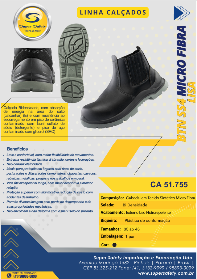 Bota de Seguridad BTN SS4 Micro Fibra Lisa – CA 51.755