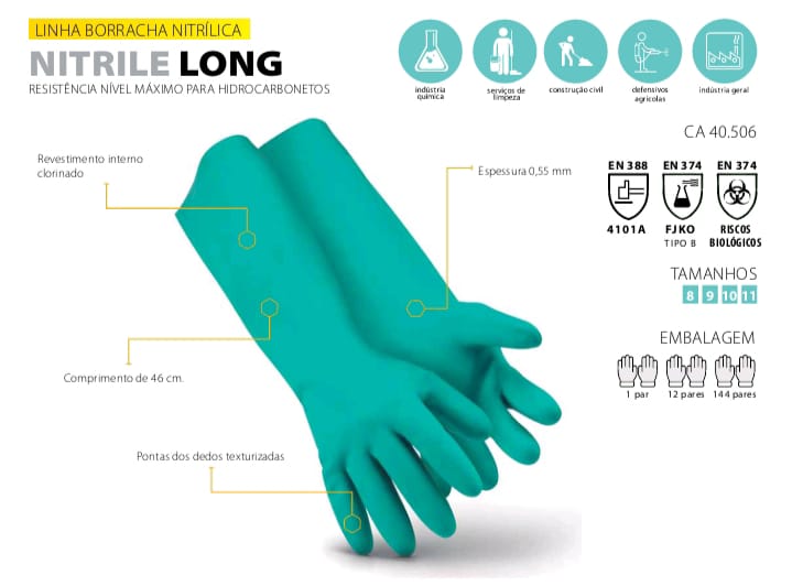 Guantes de Seguridad Nitrilo NITRILE LONG – Alta Resistencia Química 46 cm