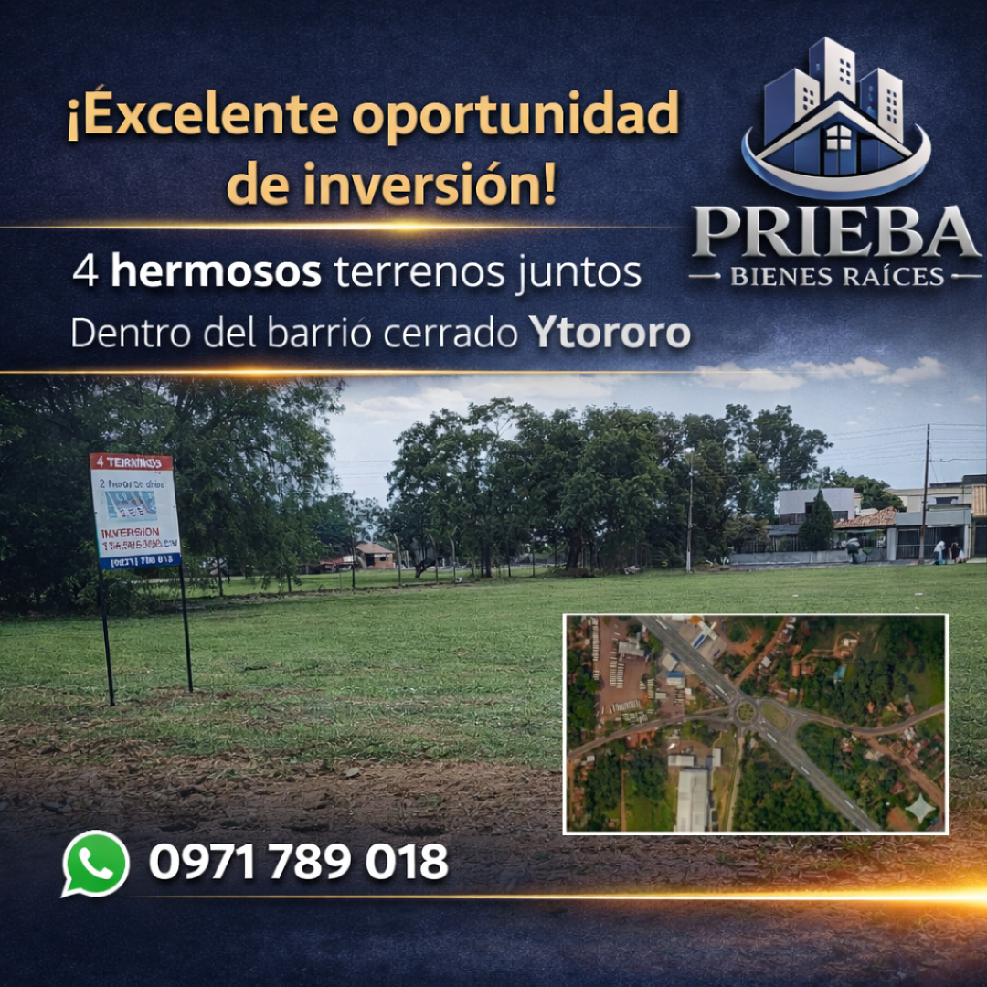 4 hermosos terrenos juntos Dentro del barrio cerrado Ytororo