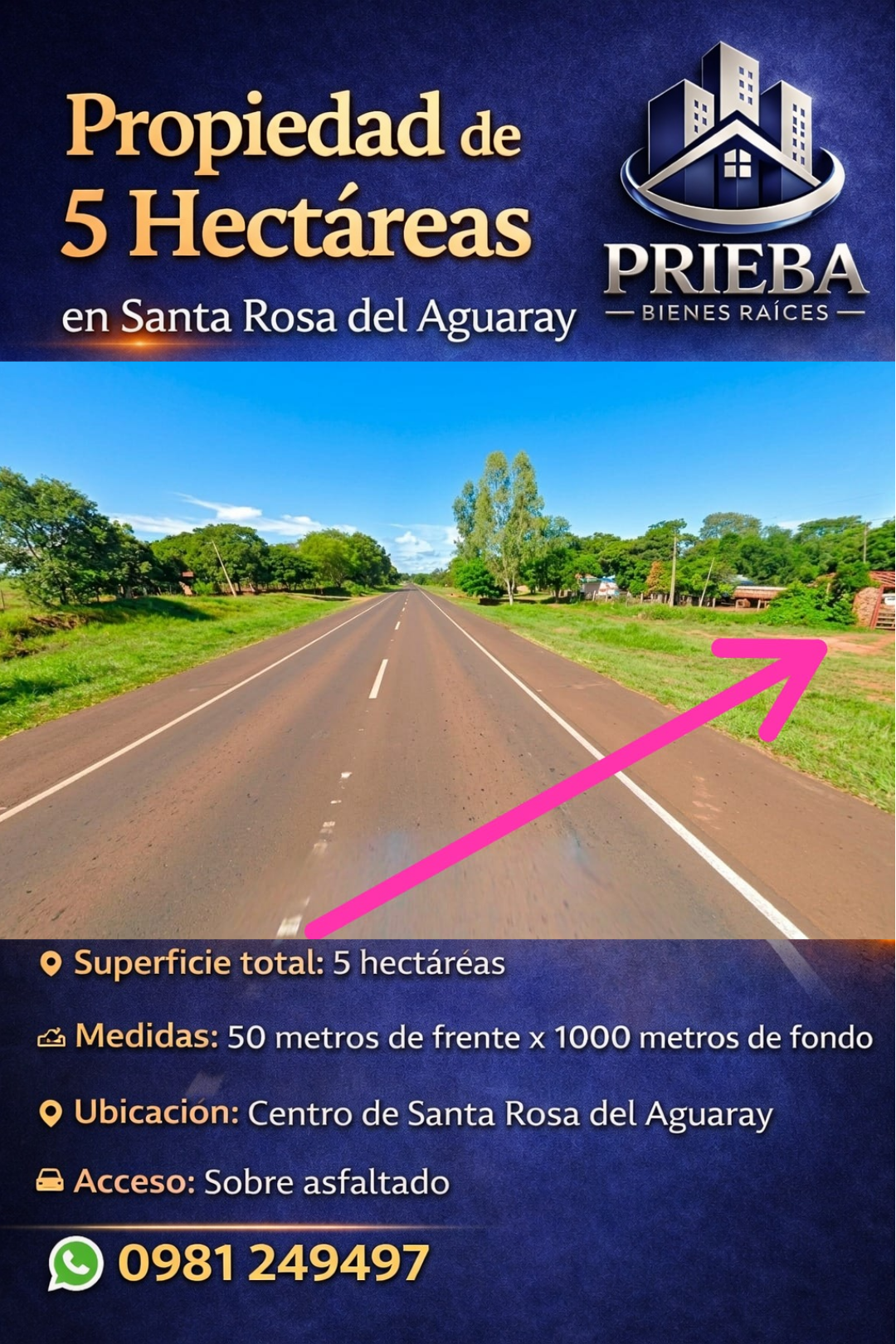 Propiedad de 5 Hectáreas en Santa Rosa del Aguaray