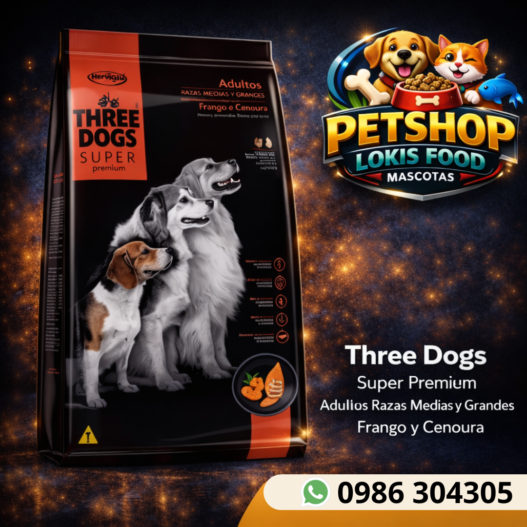 Alimento para Perros Three Dogs Super Premium Adultos Razas Medias y Grandes Pollo y Zanahoria