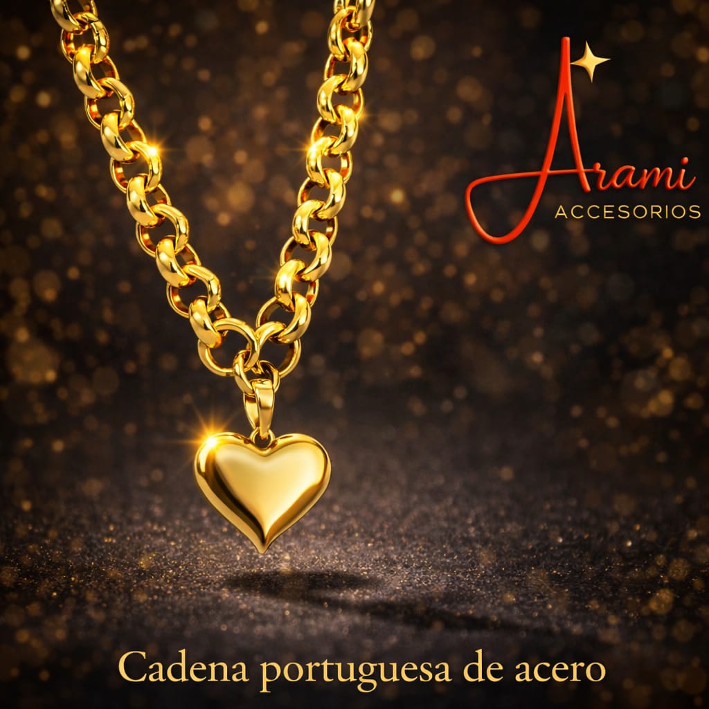 Cadena Portuguesa de Acero con Dije de Corazón