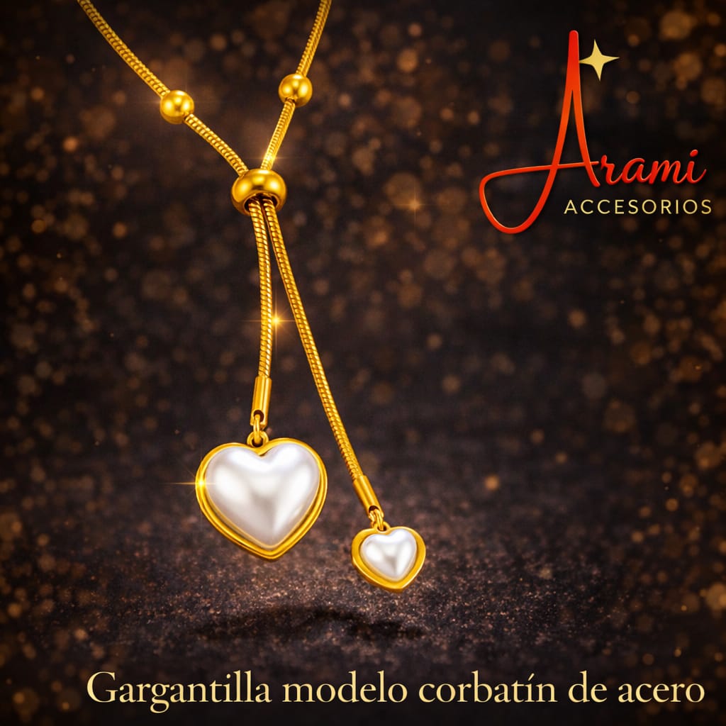 Gargantilla Modelo Corbatín de Acero con Dije de Corazón