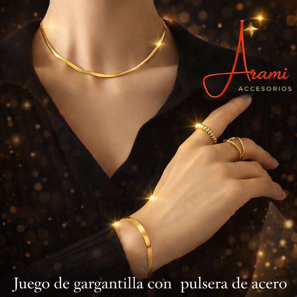 Juego de Gargantilla con Pulsera de Acero Elegante