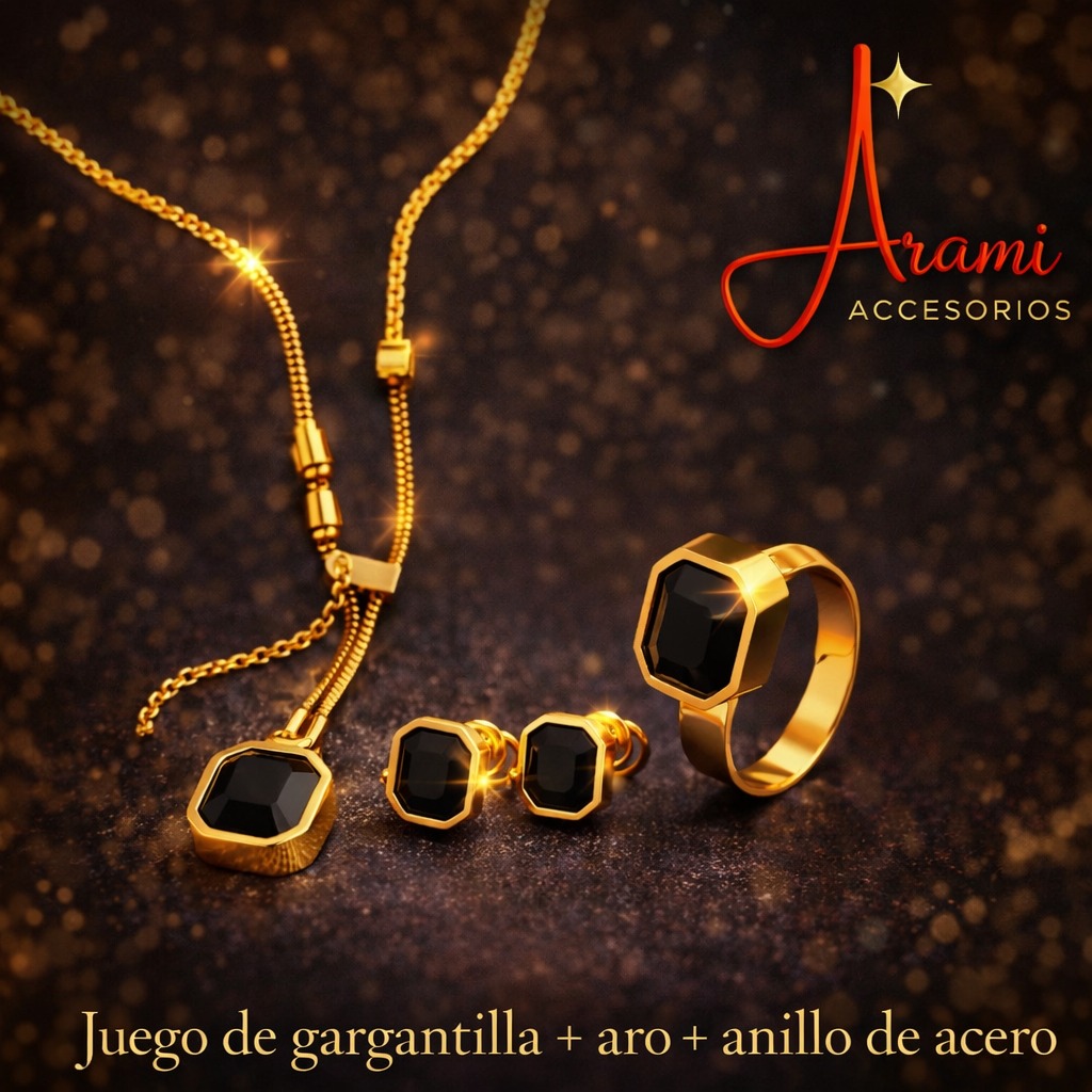 Juego de Gargantilla + Aros + Anillo de Acero Elegante