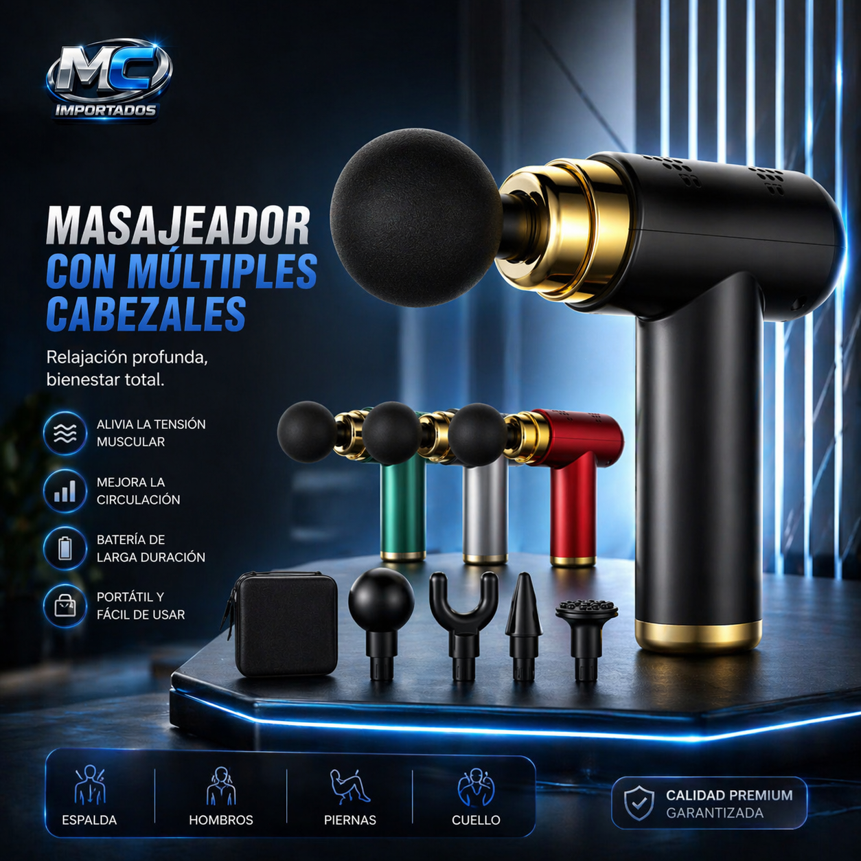 Masajeador Muscular Profesional 💪 | Pistola de Masaje con Múltiples Cabezales