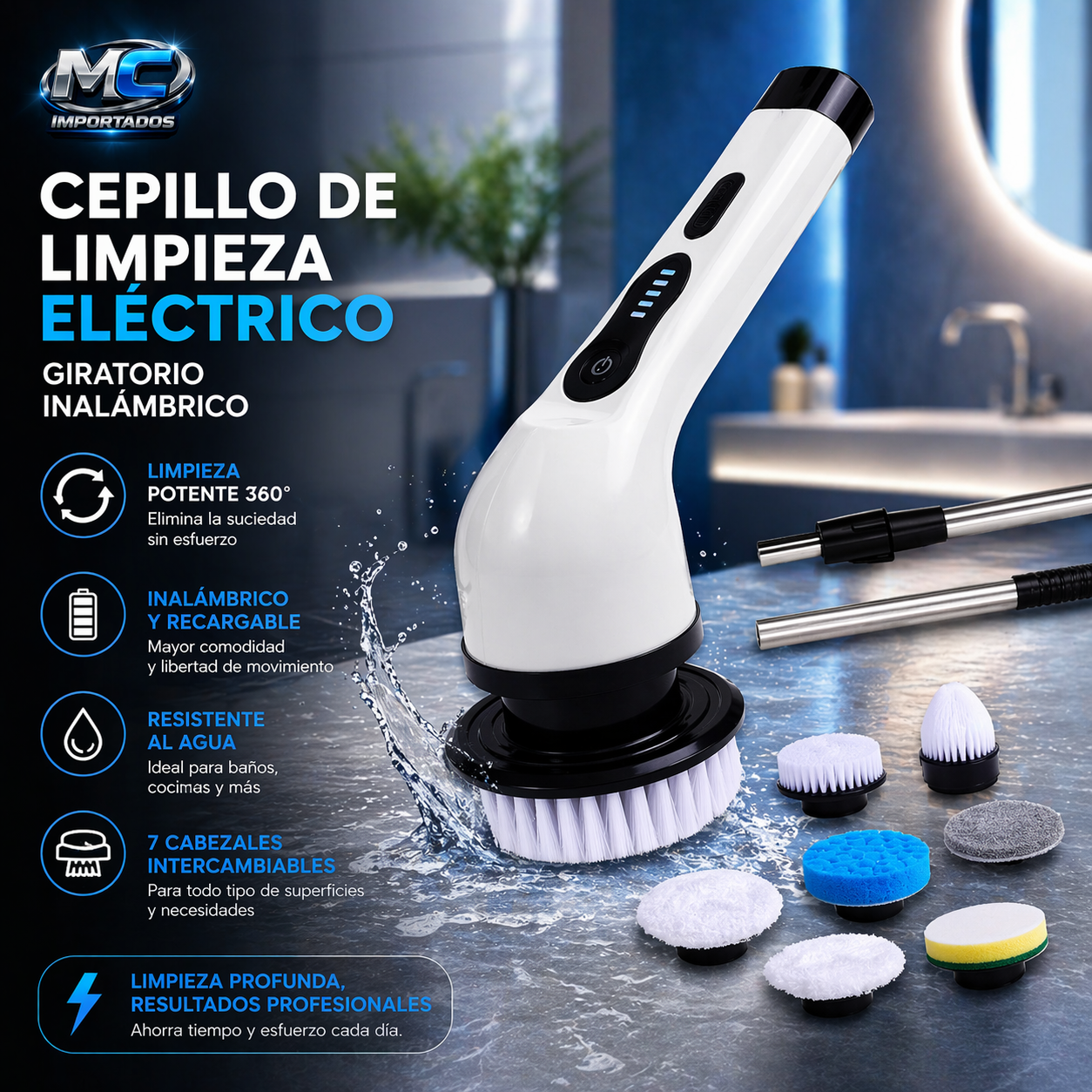 Cepillo de Limpieza Eléctrico Giratorio 360° ⚡ | Inalámbrico y Recargable