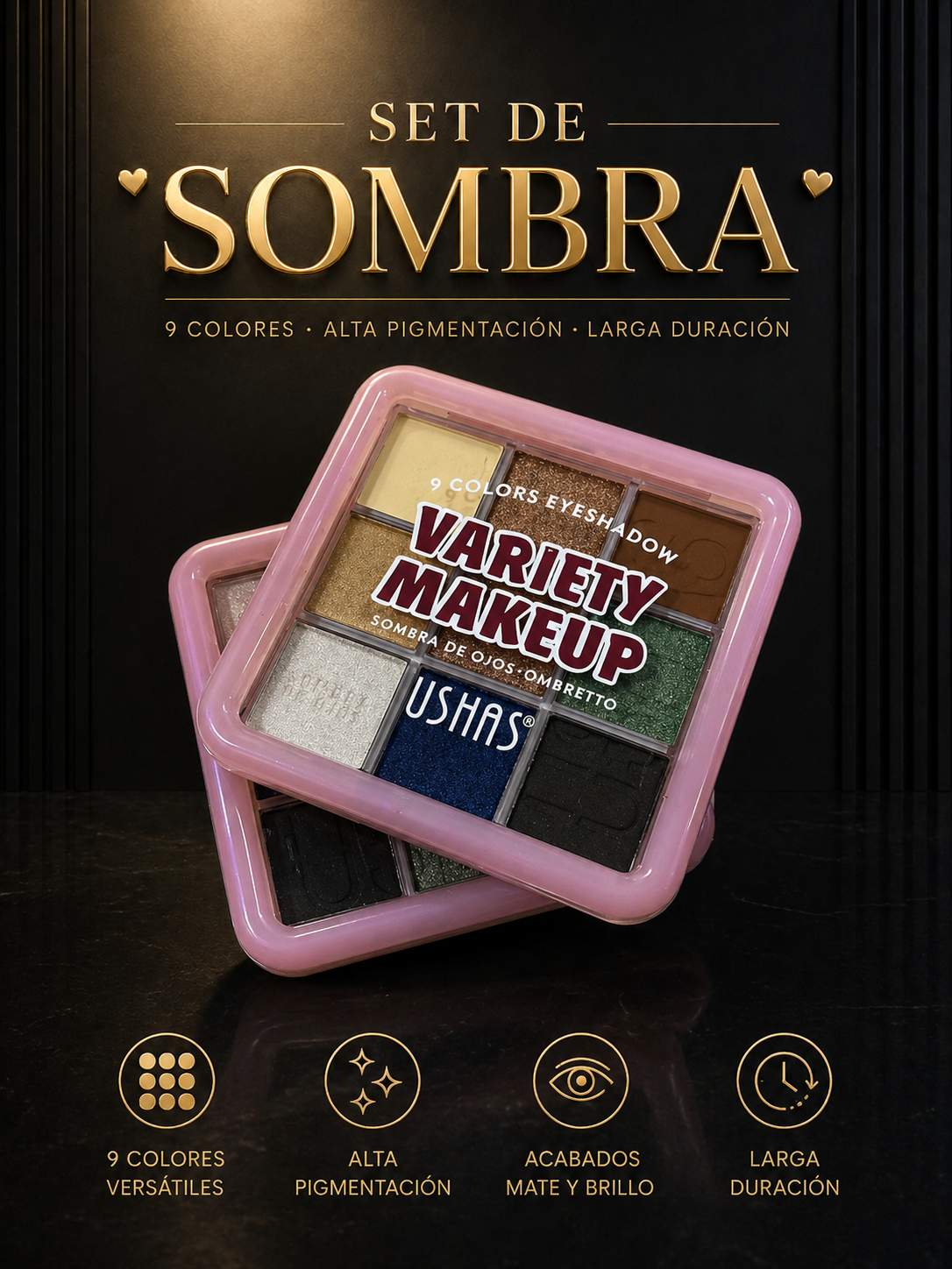💄 Set de Sombras 9 Colores – Alta Pigmentación y Larga Duración