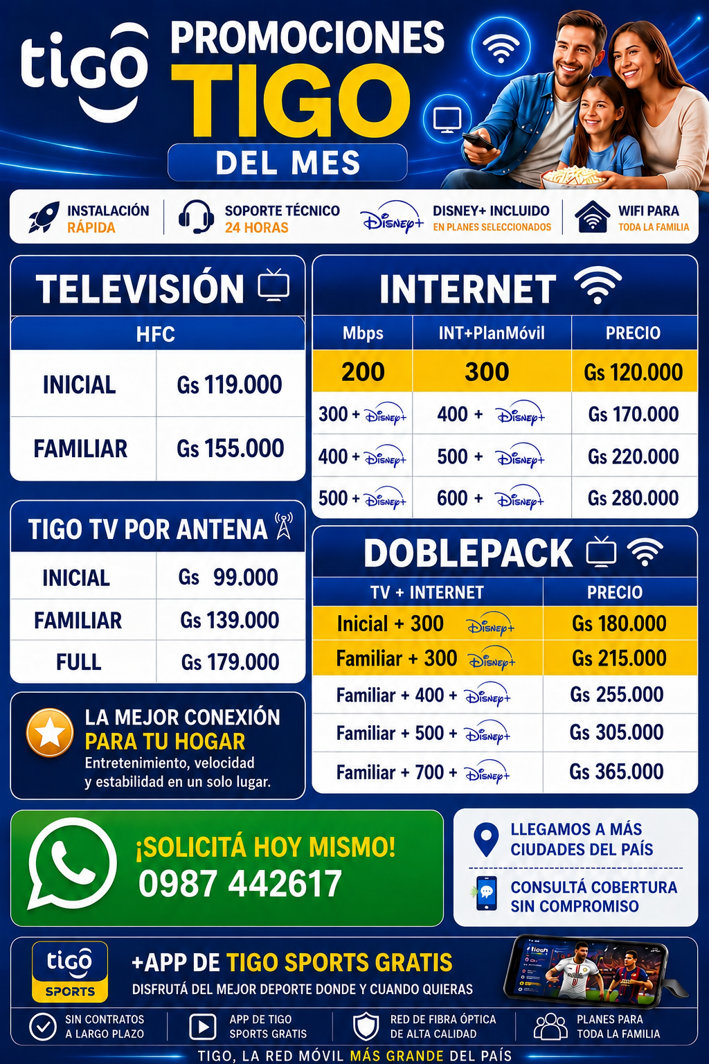 Promociones Tigo del Mes – Internet, TV y Doble Pack para Toda la Familia