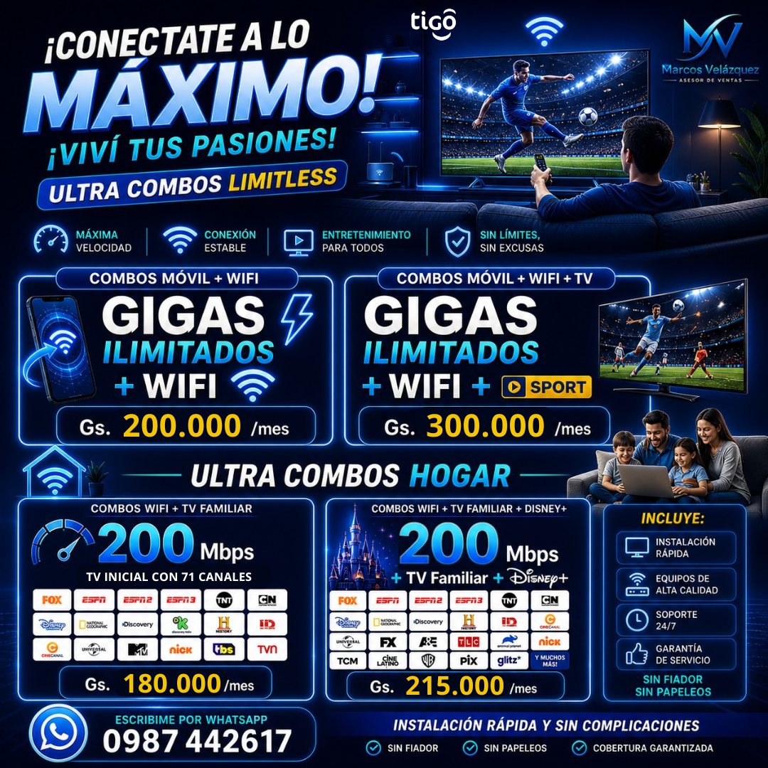 🚀 Gigas ilimitados + WiFi + TV