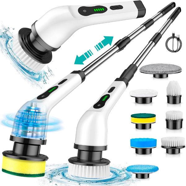 Cepillo de Limpieza Multifuncional JY-8088 / 9 En 1 / 25W / Recargable - Blanco/Negro