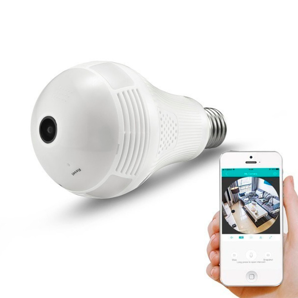 Camara de Seguridad Panoramica Lampara Inteligente P01 / 2.0MP / WiFi / Vision Nocturna / Microfono / App Icsee - Blanco