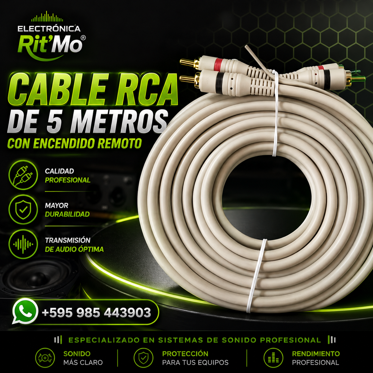 Cable RCA de 5 Metros con Encendido Remoto