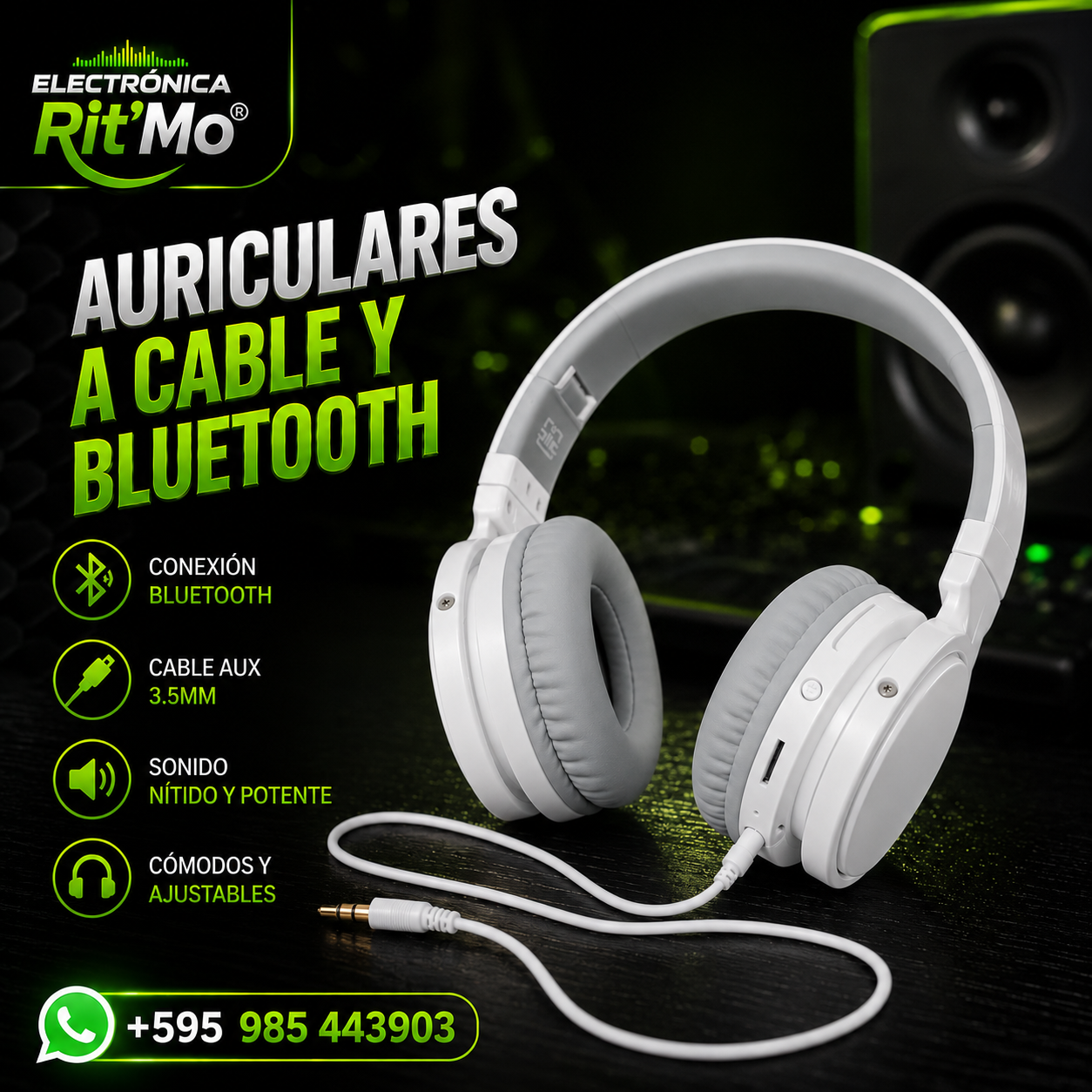 Auriculares Bluetooth y Aux – Sonido Potente y Cómodo