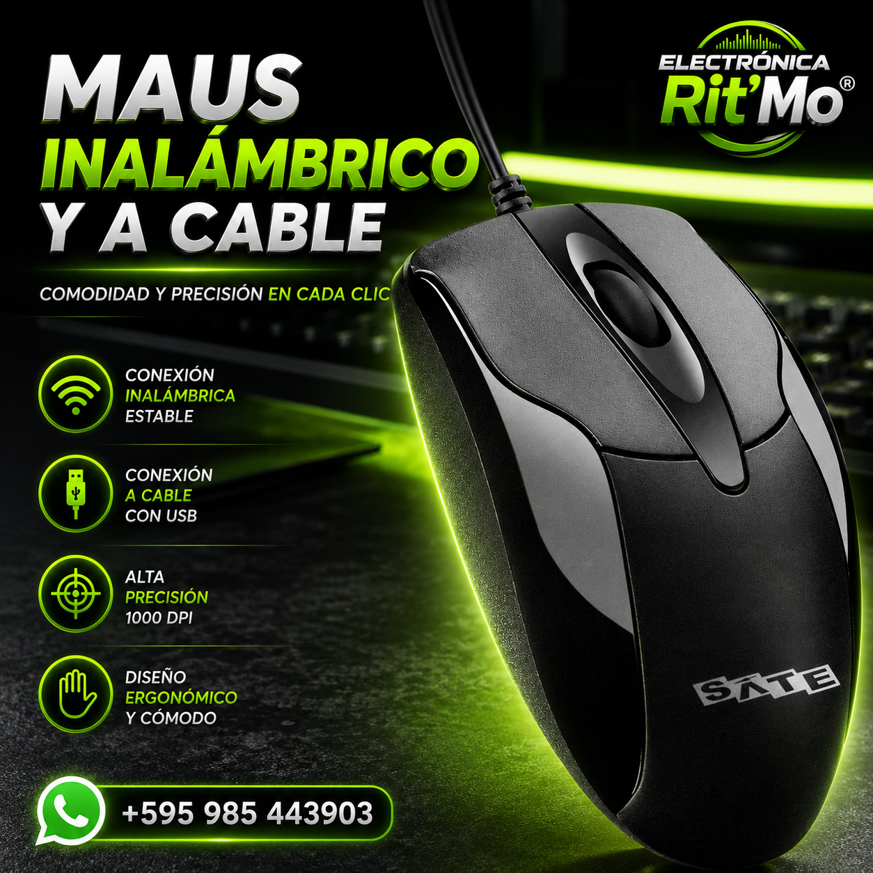 Maus Inalámbrico y a Cable – Precisión y Comodidad