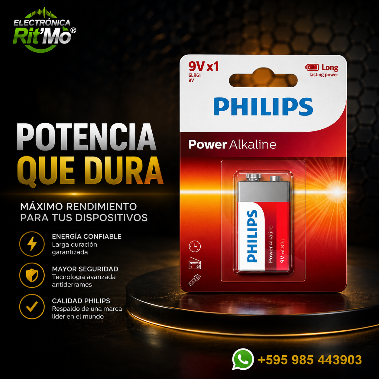 Pila Philips 9V Alcalina