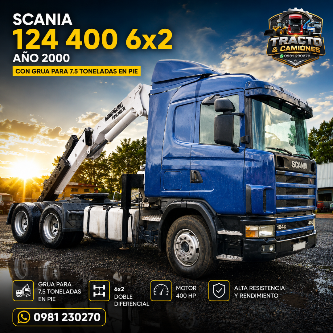 Scania 124 400 6x2 con Grúa