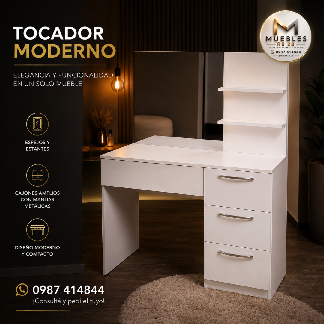 Tocador Moderno con Espejo – Elegancia y Organización para Tu Espacio