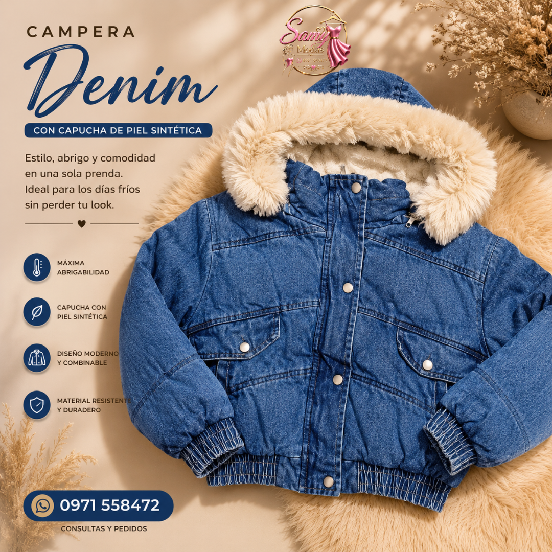 💙 Campera Denim con Capucha – Abrigo, Estilo y Comodidad 💙