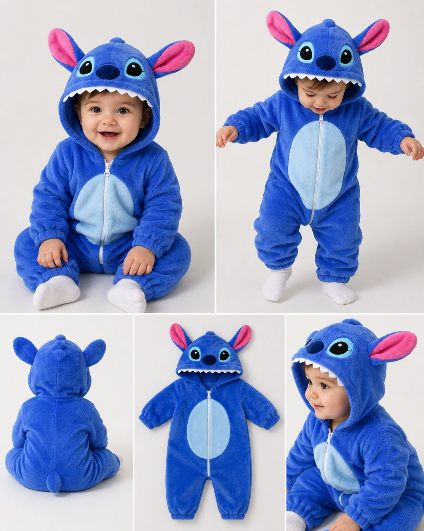 Enterito Disfraz Stitch para Bebé – Pijama Afelpado con Capucha