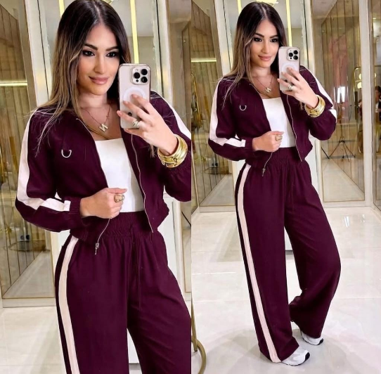 Conjunto Deportivo Chic para Dama – Chaqueta Corta y Pantalón Palazzo con Franjas Laterales