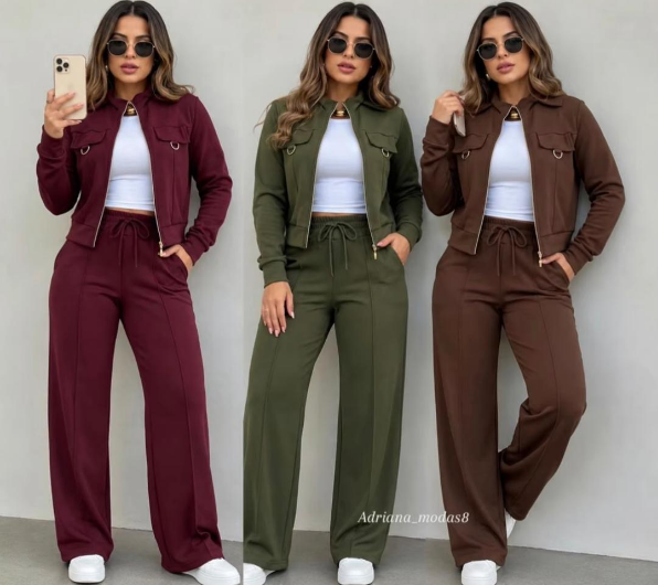 Conjunto Casual Elegante para Dama – Chaqueta, Top y Pantalón Palazzo