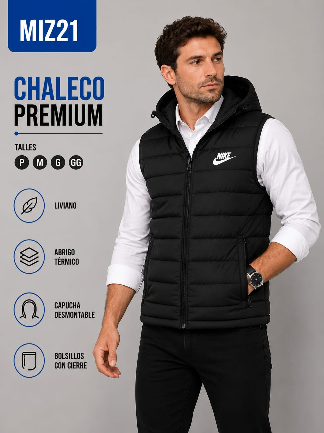 Chaleco Premium Acolchado con Capucha Desmontable para Hombre