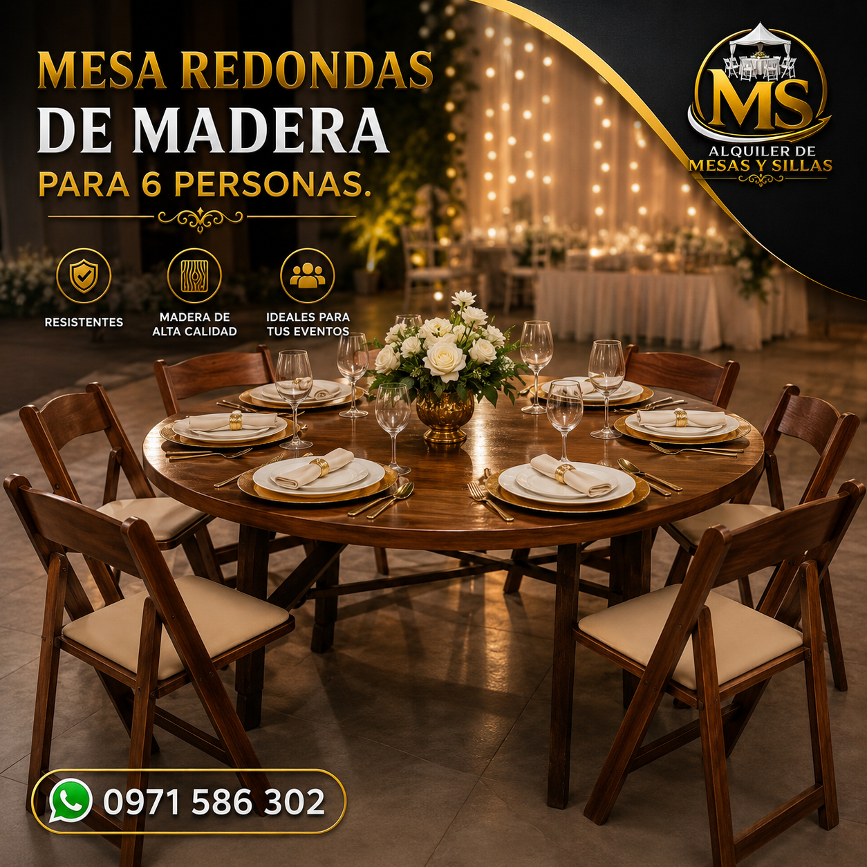 Alquiler de Mesas Redondas de Madera para 6 Personas
